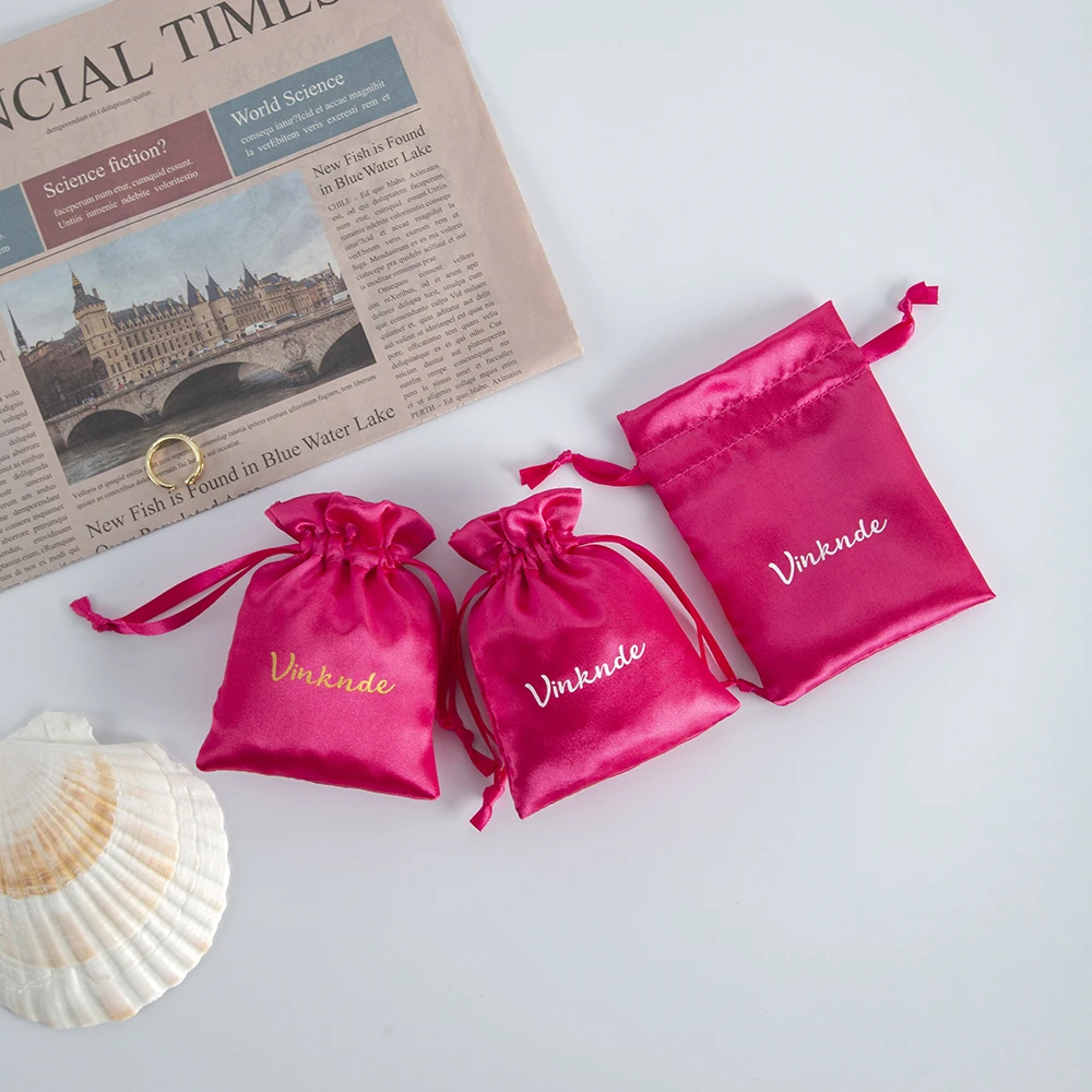 100 teile/los personal isierte Rose Schmuck Kordel zug Satin Tasche Ring Ohrringe Armband Anhänger Verpackung Beutel Geschenk Schmuck Lagerung – Detail 4