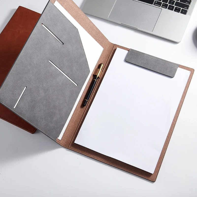 

A4 Portfolio Folder Leather Magnetic File Clipboard Meeting Document Folder Contract Paper Clip Writing Pad Office 12.99x9.65in