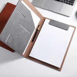 A4 Portfolio Folder Leather Magnetic File Clipboard Meeting Document Folder Contract Paper Clip Writing Pad Office 12.99x9.65in