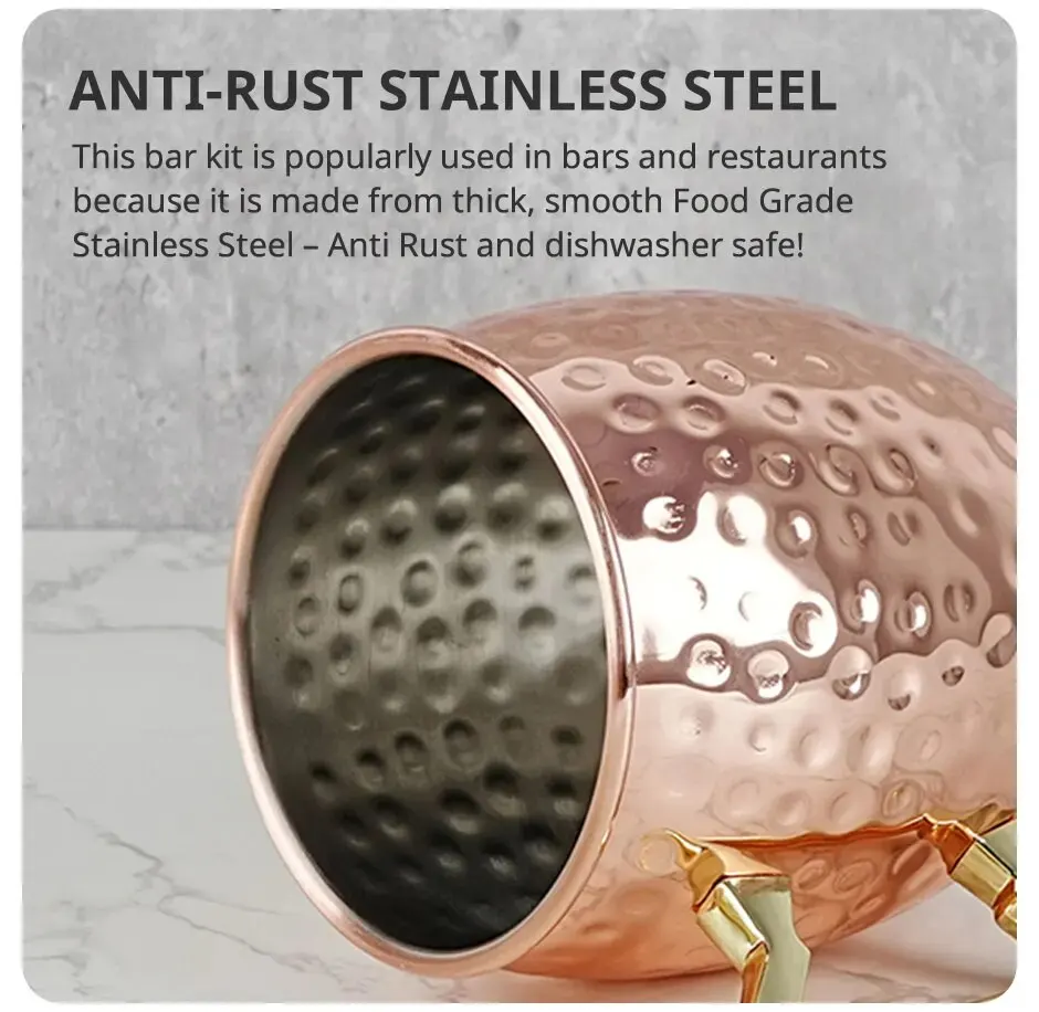 Description Picture 6 of itemCreative Stainless Steel Hammered Point Cocktail Mug, Non-Slip with Gold Handle Drum Mug for Home and Bar Drinking Mule Mugs