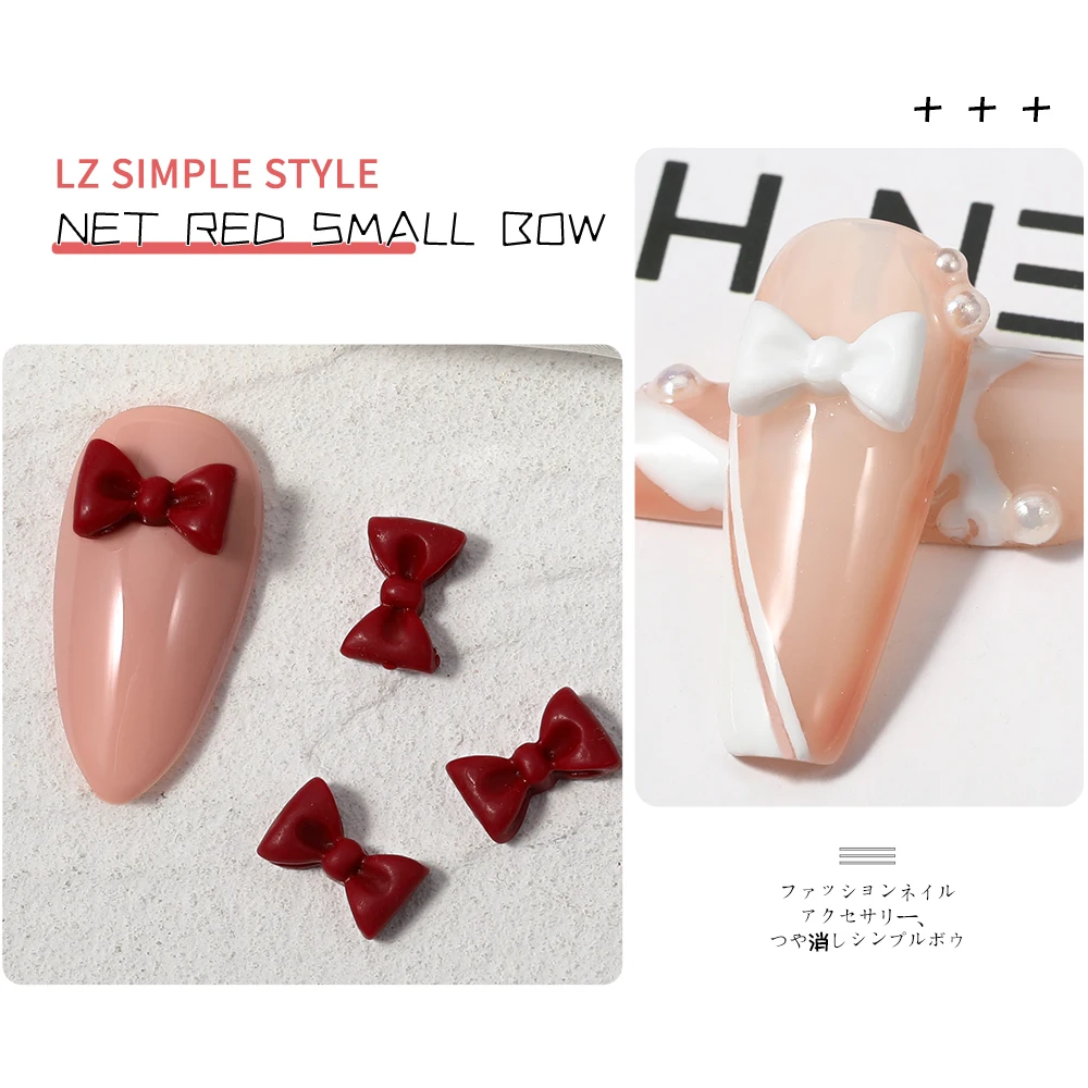 

50pcs 3D Cute Black White Red Bowknot 3D Versatile Bow Tie Matte Resin Nail Art Ornaments DIY Nail Art Decoration Accessories