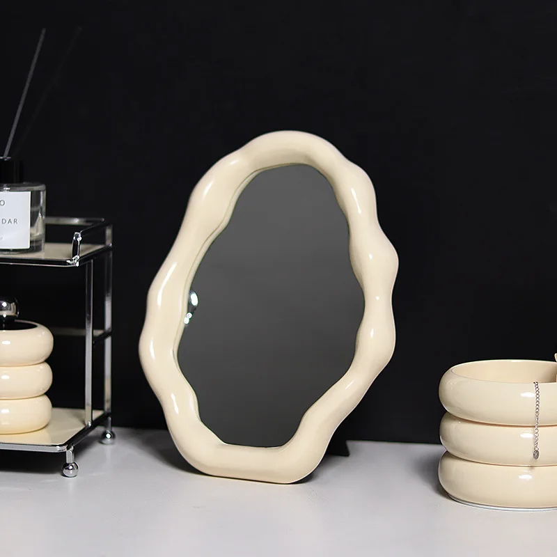 Nordic Standing Makeup Mirror Portable Irregular Cloud Bedroom Dorm Girls Cosmetic Mirror Home Decorative Framed Vanity