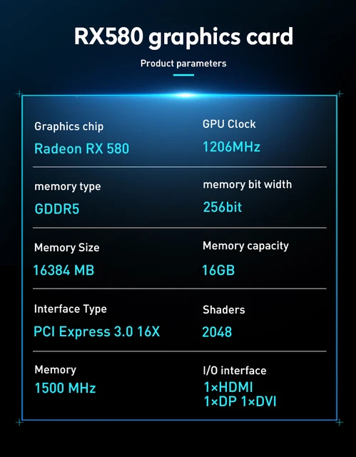 JIESHUO AMD RX 580 16GB Gaming Graphics Card GDDR5 GPU 256-bit PCI-E 3.0X16 RX580 16G Desktop Computer Video Office KAS ETC RVN 2