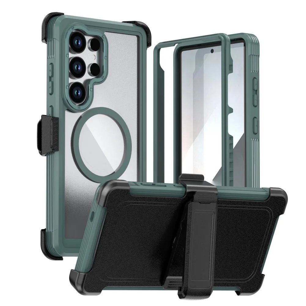 Military Grade Magnetic Case with Built-in Kickstand & Belt Clip Cover (3 in 1)