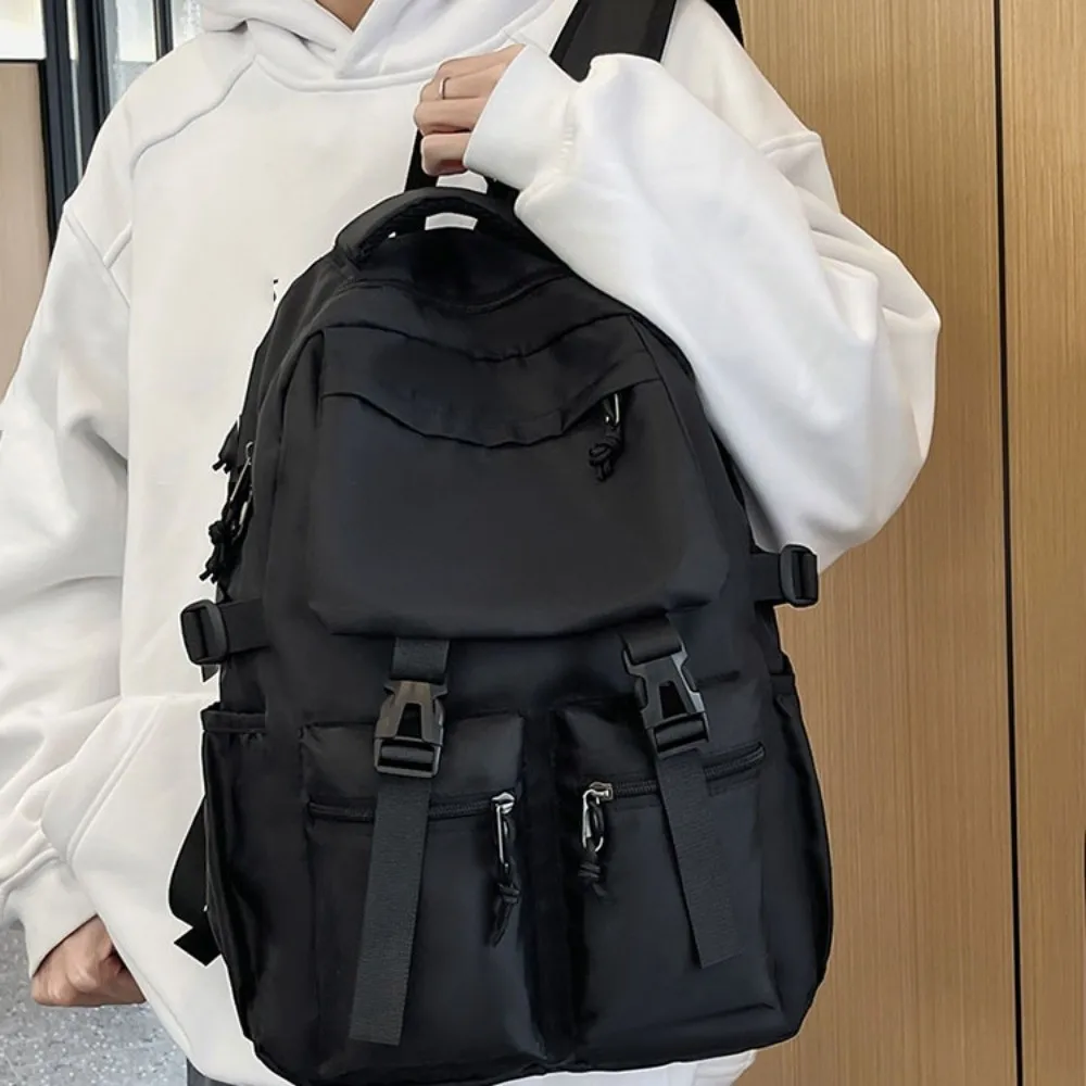 Fashion Large Capacity Canvas Backpack Harajuku Multi Pocket Students School Bag Japanese Style Nylon Shoulders Bag Girls Boys 5