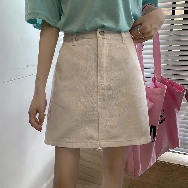 green skirt Summer New 2021 Chic Skirts Thin Versatile Casual Korean Women's High Waist A-Line Denim Skirt Jeans Comfortabe Knitted Fabric silk skirt