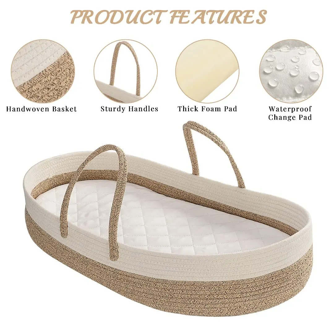 Handwoven Cotton Rope Baby Changing Basket With Soft Thick Pad Baby Changing Pad