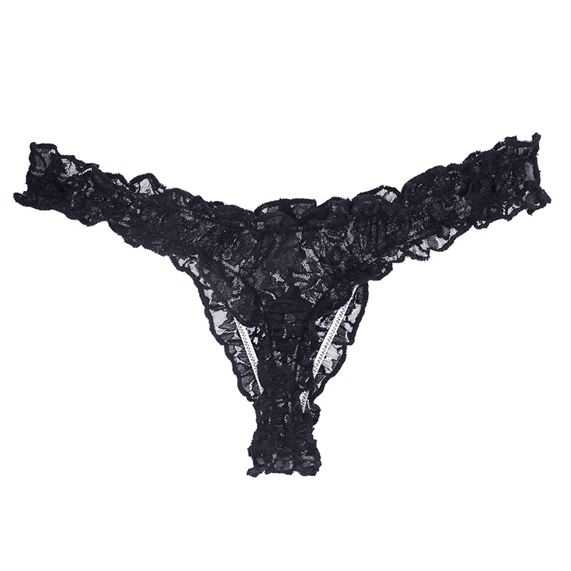 Mens Lace G-string And Thong Sexy Underwear See Through Tanga Bikini String Transparent Male Underpants T-back Panties