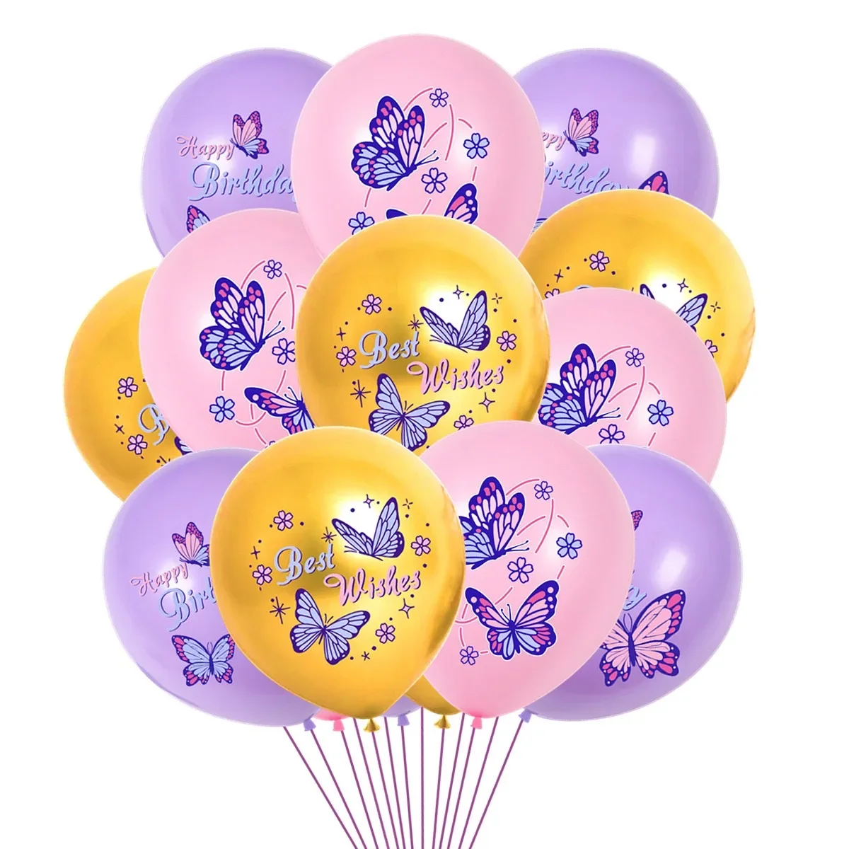 

12pcs 12Inch Colorful Butterfly Balloon BEST WISHES Birthday Balloons Happy Princess Birthday Party Decor Butterfly Latex Balon