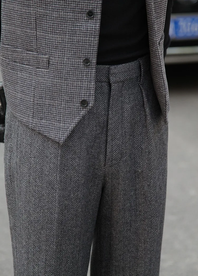 Herbst und Winter Herren Custom British European und American Style Herringbone Wool Straight-Leg Pants Street Style Loose Dress Pants – Detail 5