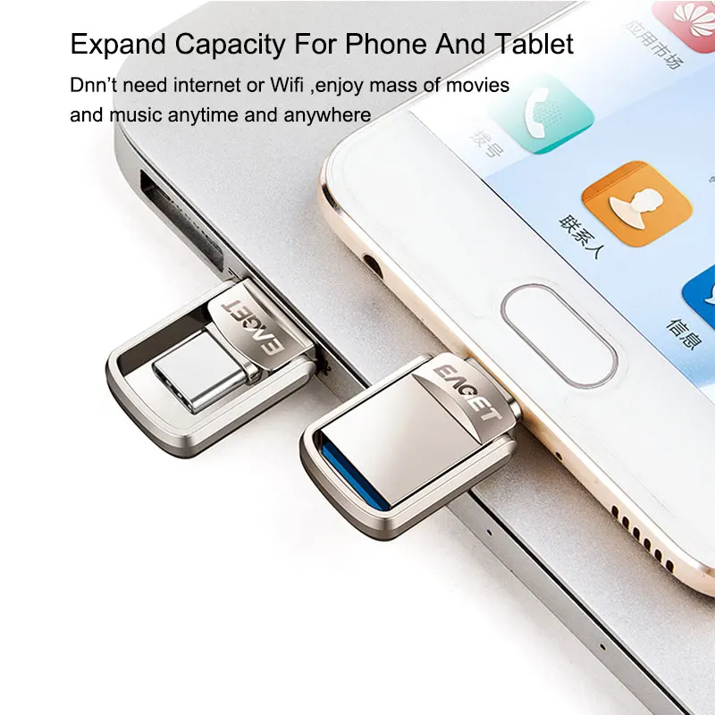 Eaget-mini Usb Flash Drive Memory Stick de Alta Velocidade 32gb Otg Metal Usb 3.0 64gb tipo c Cu20 - Imagem 5