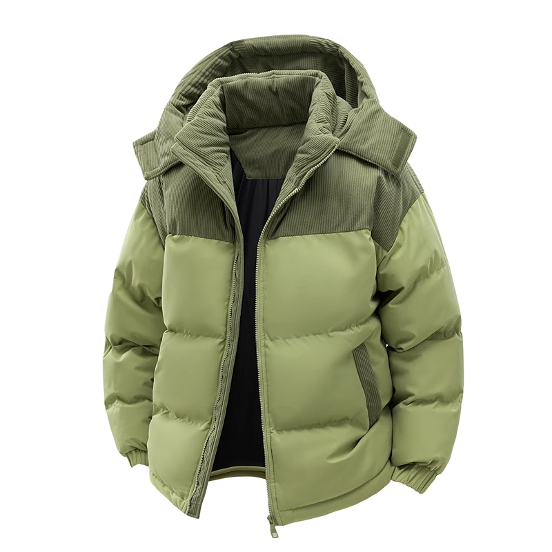 Winter Men's Parkas Fashion Patchwork Corduroy Hooded Outerwear Coats
