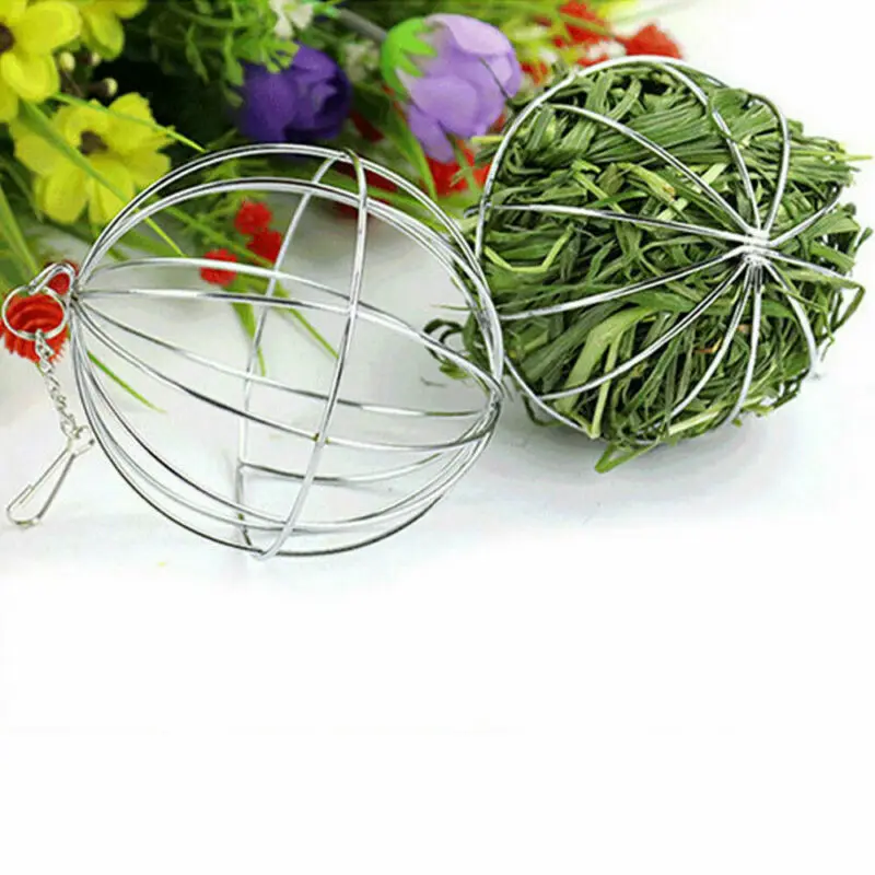 Round Sphere Hamster Feed Dispense Stainless Steel Exercise Hanging Hay Ball Guinea Pig Rabbit Electroplating Grass Ball Pet Toy