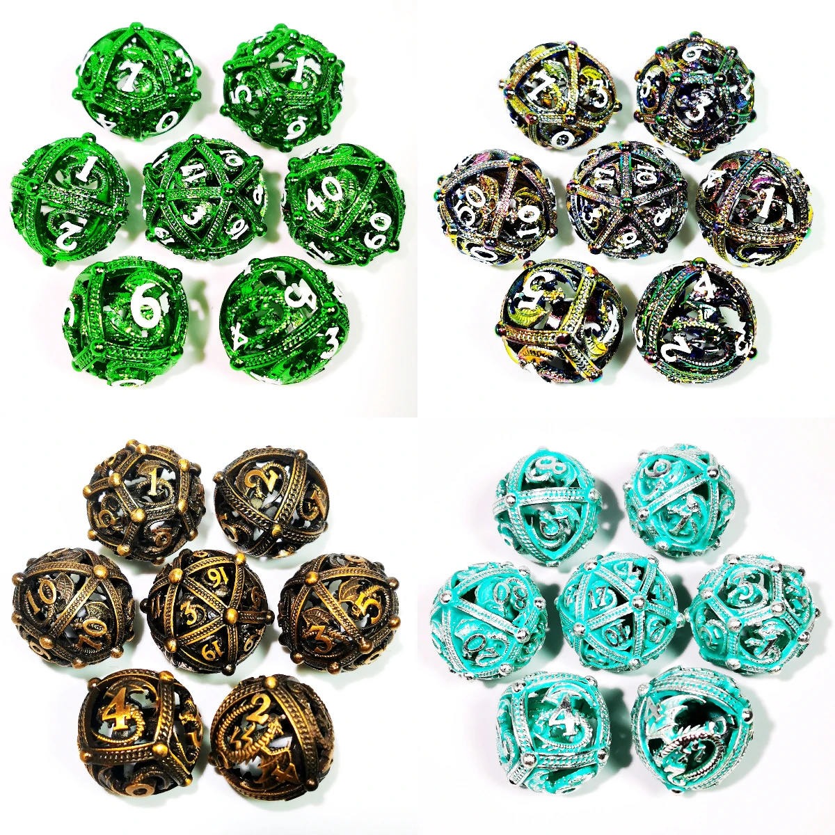 "Sharp Edge Zinc Alloy DnD Dice Set - 7 Piece Metal Hollow Blue Polyhedral Dice for RPG and Tabletop Games" 6