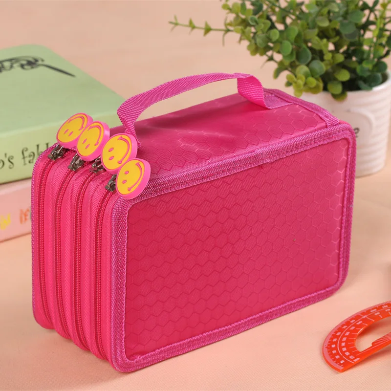 CHEN LIN 72 Holes Four Layers Large Capacity Pencil Case Cute Smile Face Portable Pen Bag Kawaii Storage Bag Student Stationery