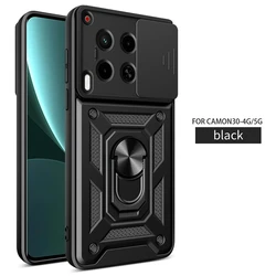 Magnetic Ring Holder Shockproof Phone Case with Slide Lens Armor, 6.78 Display for Tecno Camon 30 5G (SJ - Black)