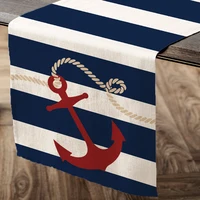 1pc Nautical Theme Table Runner Ocean Adventure Boat Anchor Compass Pattern Design Decorative Table Runner Kitchen Table Decor 2