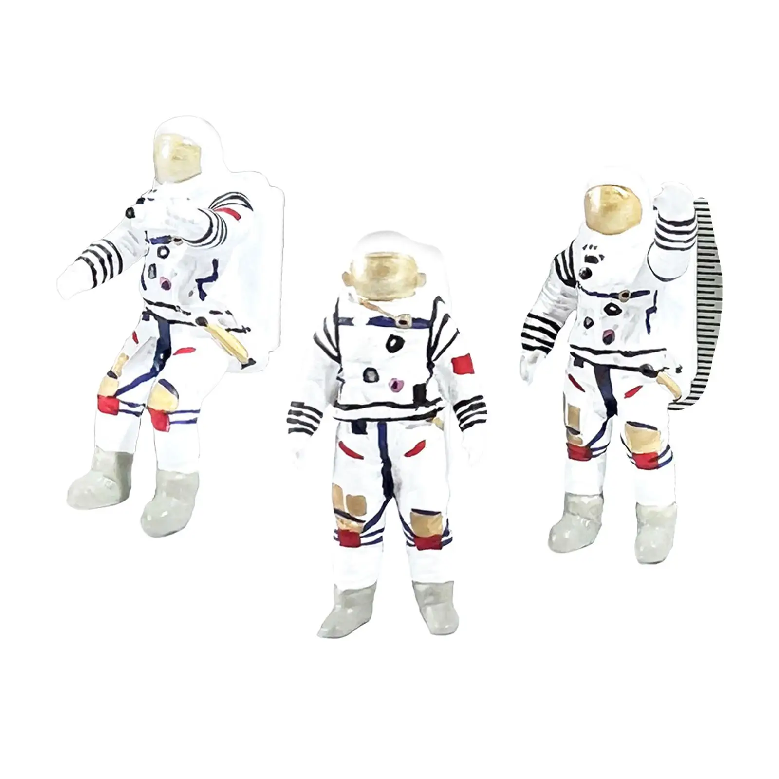 3 Pieces 1/64 Astronaut Figurines Cake Topper Spaceman Model for Dollhouse Party Favor Scenery Landscape Photography Props Decor