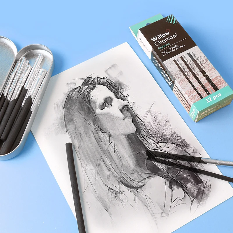 10 pcs sketch carbon sticks charcoal drawing tools easy to color not easy break art painting Wood willow cotton carbon strip