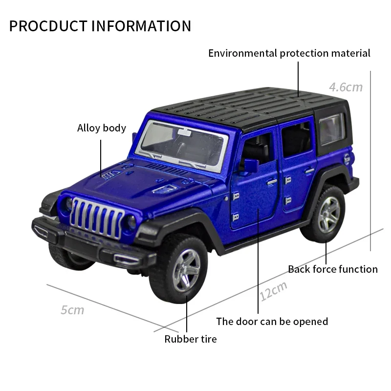 1:36 Alloy JEEPS Wrangler Car Model Simulation Off-road Vehicle Pull Back Car Decoration Ornaments Collection Toys For Children 6
