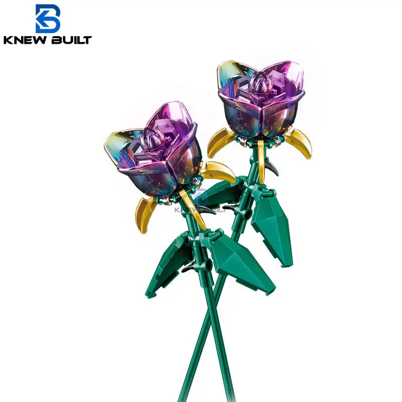 Known Built Black Rose Flower Building Blocks Bouquet Modello 3D Red Yellow Flower Brick Gift Decorazione Per La Casa Giocattolo Per Bambini Con Scato
