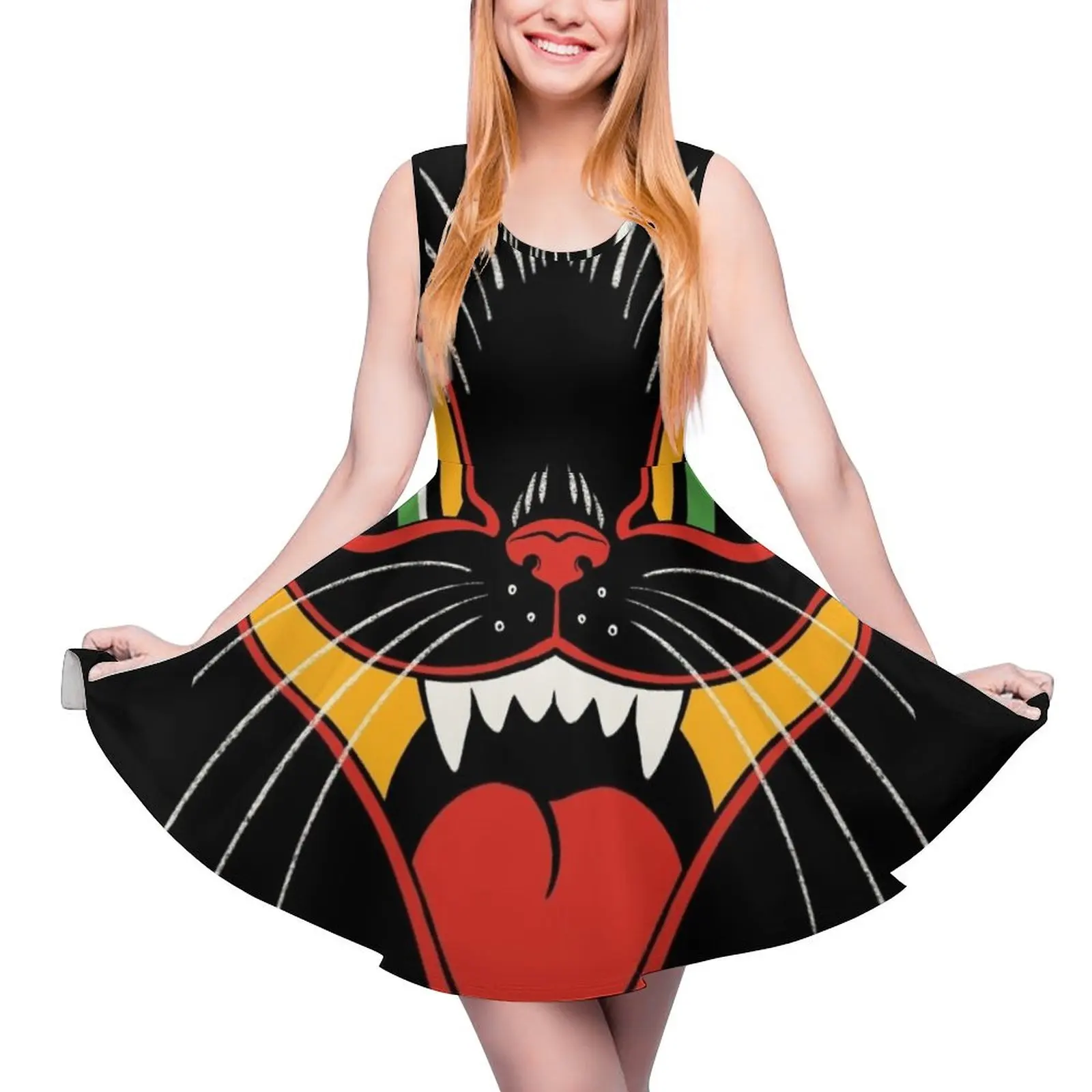 

Retro Vintage Halloween Decor Black Cat Face Round Neck Dress evening dress summer dress for women 2024