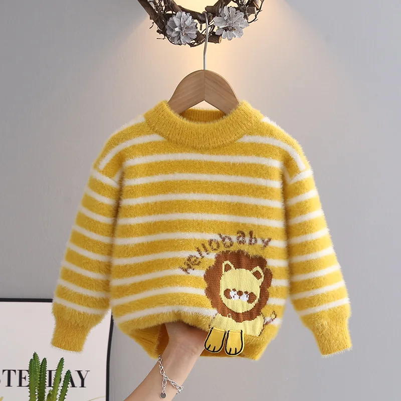 

Boys Woolen Sweaters Autumn Winter Children Knitted Sweatshirts For Baby Girl Thick Velvet Clothes Kids Pullover Sweater Tops 6Y