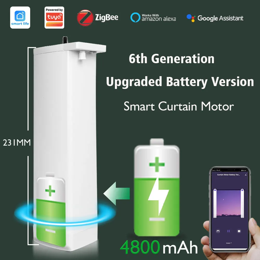 Tuya แบตเตอรี่ไฟฟ้าผ้าม่านมอเตอร์แบบมีสายฟรี ZigBee ม่านมอเตอร์อัตโนมัติจับเวลา Smartlife App ระยะไกลสําหรับ Google Home 1