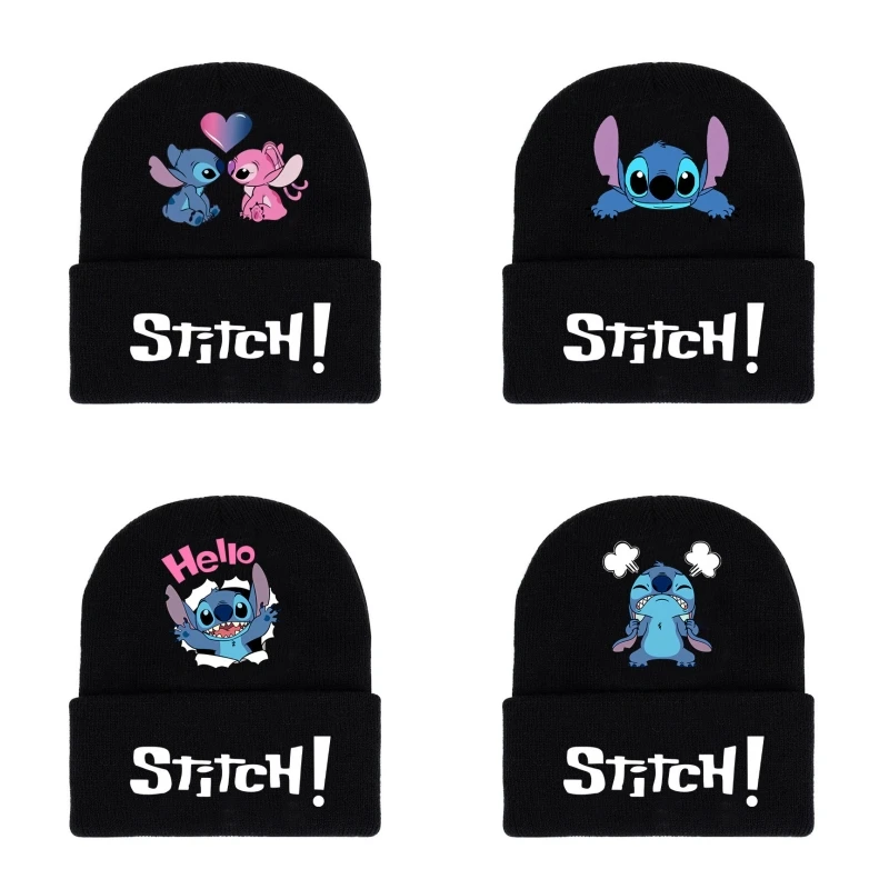 

Kawaii Stitch Disney Plush Knitted Hat Boys Girls Unisex Winter Warm Couple Woolen Hat Stich Fashion Accessories Christmas Gift