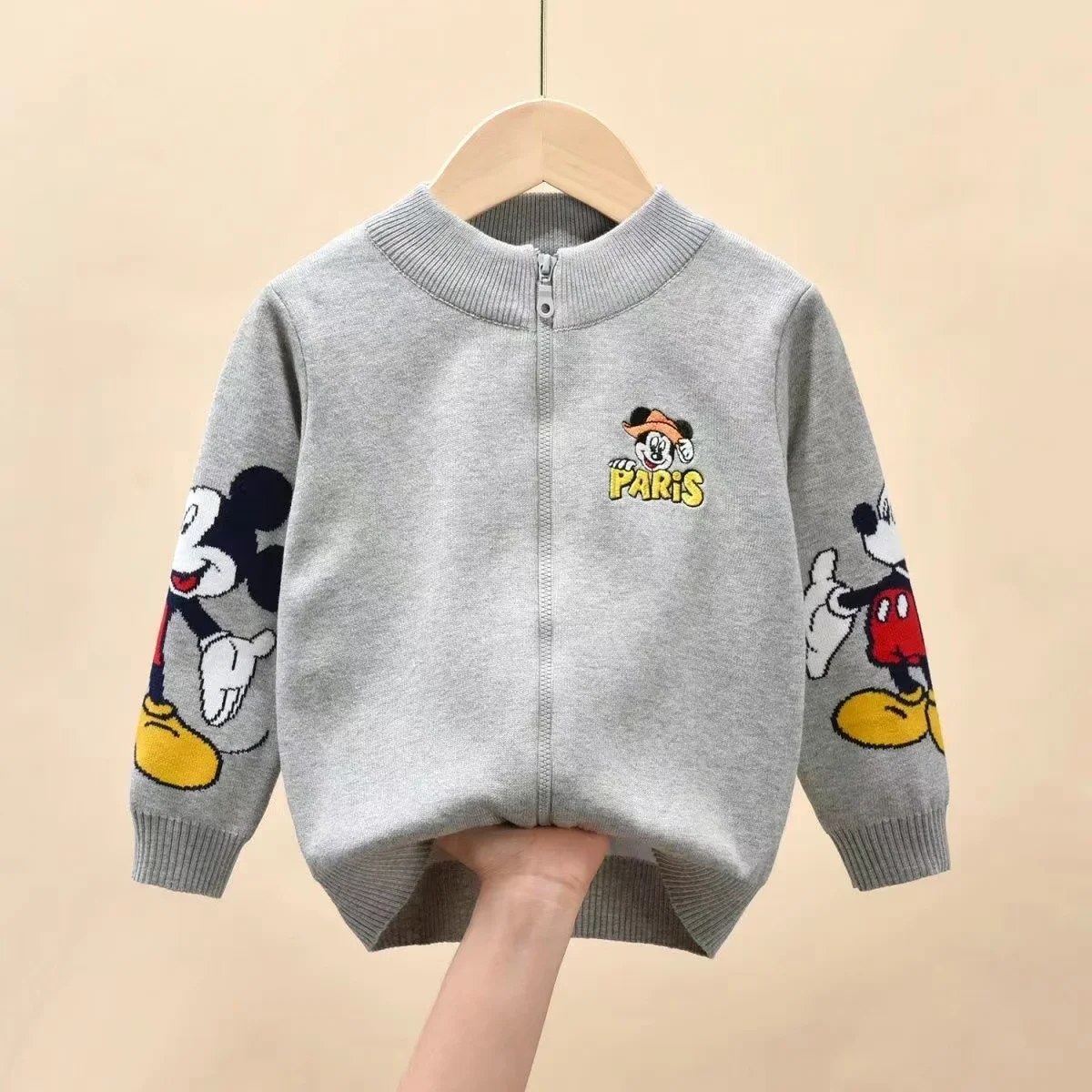 Children Tops Baby Girls Sweaters Spring Autumn Winter Cartoon Mickey Mouse Knitted Cotton Children Clothes Kids Tops Boys Jacket Zipper Coat