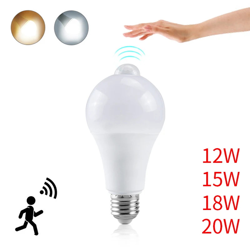 E27 B22 PIR Motion Sensor Light Bulb 12W 15W 18W 20W Smart Infrared LED