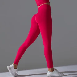 Women's High Waist Seamless Yoga Leggings with Tummy Control and Scrunch Butt Lift - S (Red)