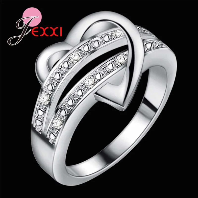 Engagement Ring Heart Shape Double Rows Design 925 Sterling Silver Rings for Women Gift silver heart ring silver rings silver ring