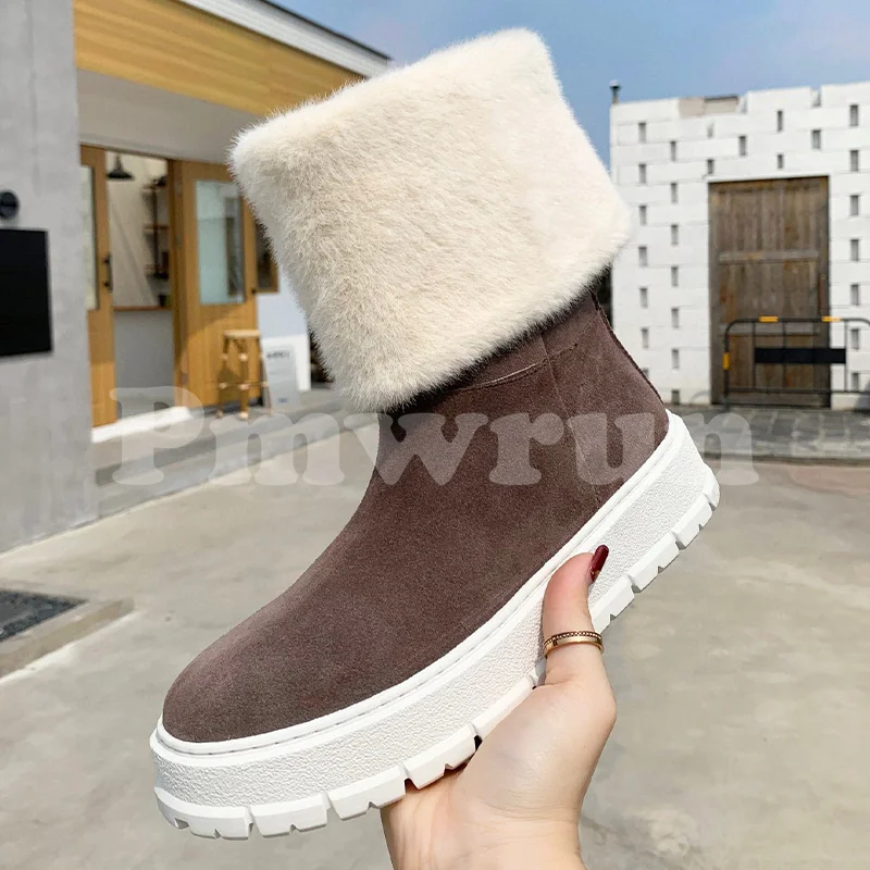 

Female Ankle Boots Spring Autumn 2023 New Cow Suede Upper Thick Bottom Round Head Short Boots Concise Versatile Shoes For Women