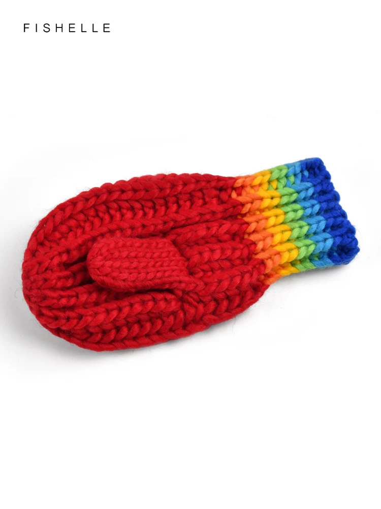 Rainbow knitting wool hat women's warm hat autumn winter knitted hat adults kids red color cap christmas new year child gift 5
