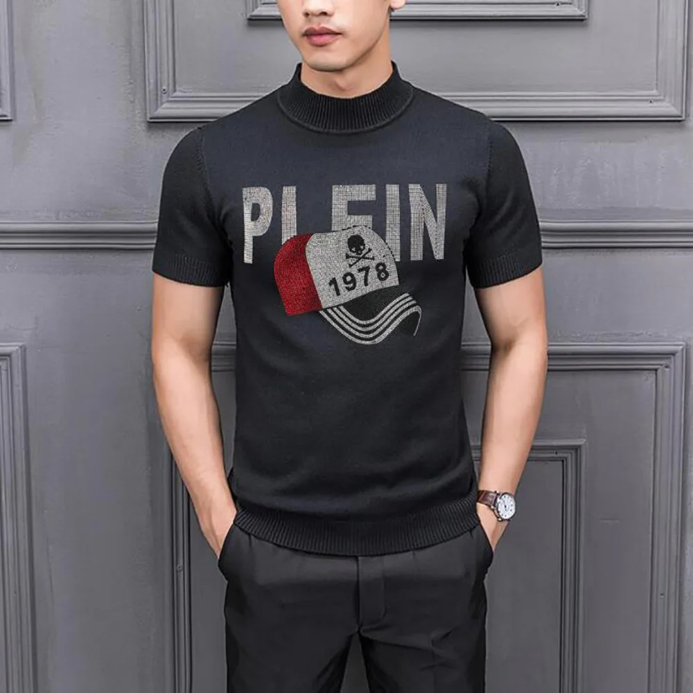 

Skull Brand short Sweater Men Hip Hop Street Rhinestone Crew Neck sweater