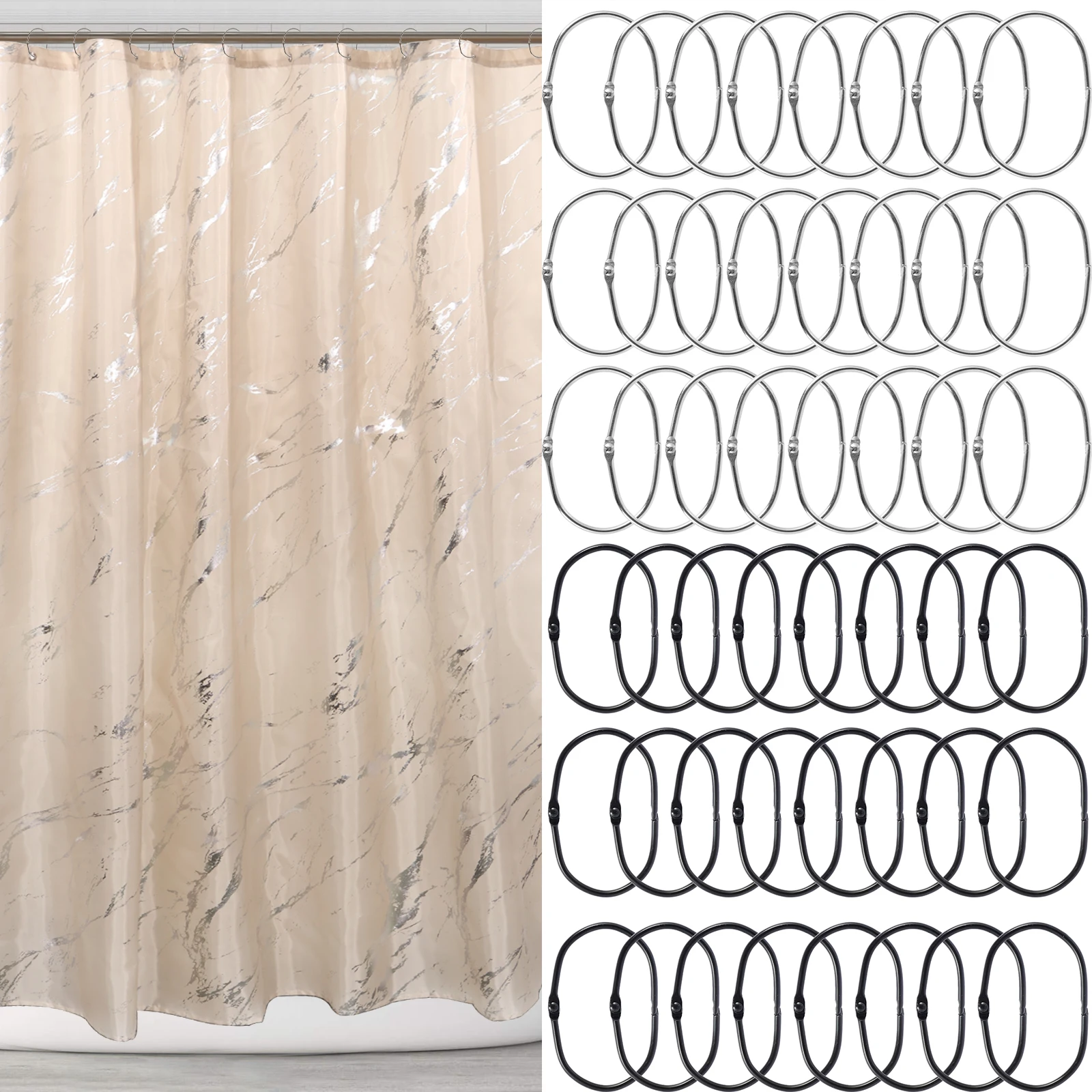 Metal Shower Curtain Rings Rust Proof Iron Shower Curtain Track Hooks Oval Rings Multipurpose Snap Joint 24Pcs curtain accessories shower curtain hooks