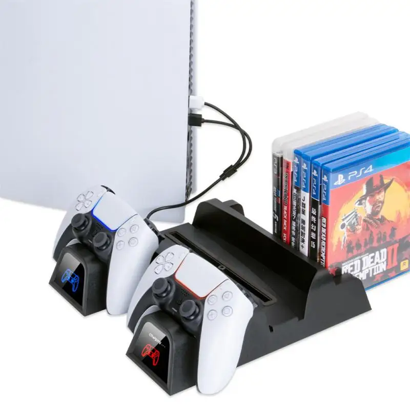 

Для Ps5 подставка 12 игровых слотов двойной контроллер охлаждающий вентилятор светодиодные индикаторы кабель 2 в 1 для 5 улучшенных консолей Ps5