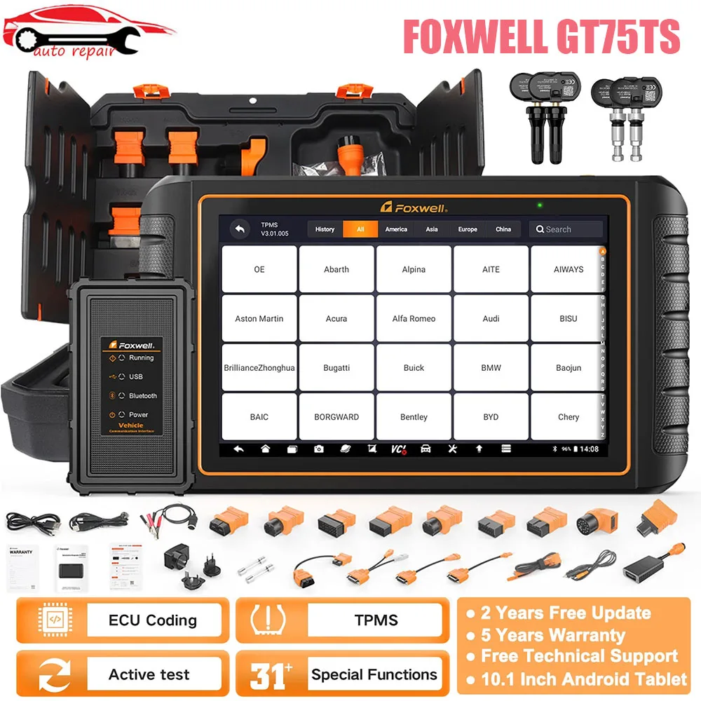 

Двунаправленный инструмент сканирования FOXWELL GT75TS, кодирование ЭБУ, TPMS сервис, FCA, автоматическая/разблокировка, Скрытая функция, OBD2, автомобильный диагностический сканер