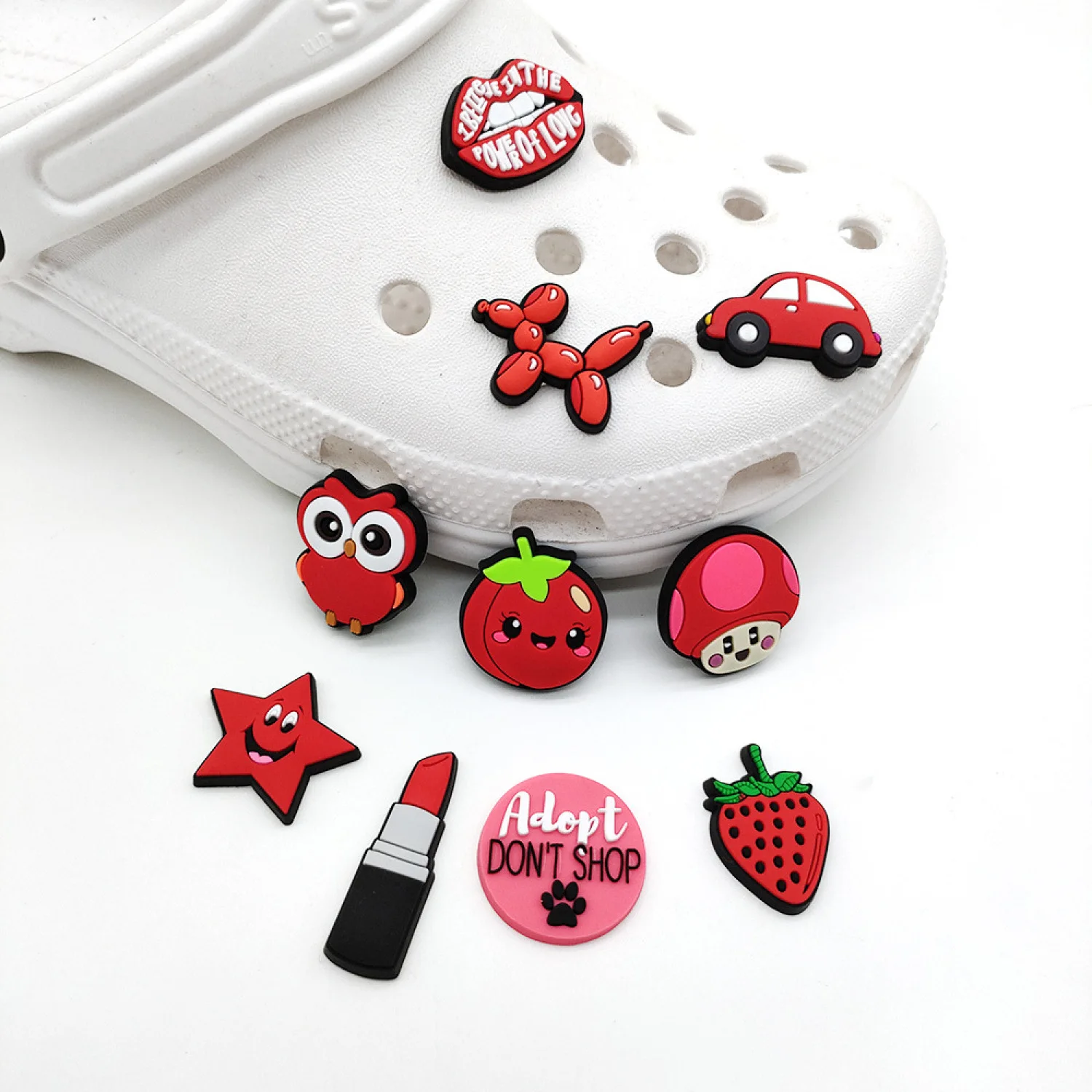 

1-10pcs Red Lipstick Star Shoe Charms PVC Accessories Packs Charms for Crocs Clogs Buckle Slippers Decoration Kids Women Girls