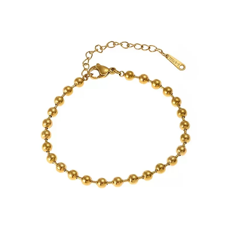 Beaded Chain Bracelets Stainless Steel Gold/ Silver Color 4 mm For Women 18K Gold Jewelry Accessories