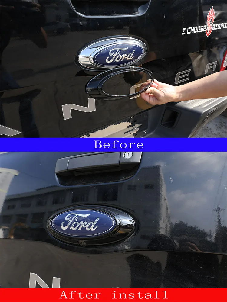 Für Ford Ranger Wildtrak 2015-2022 ABS Carbon Faser/Schwarz Auto Heckklappe Logo Abdeckung Dekorative Aufkleber Auto zubehör – Detail 1