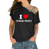 DIY Customize Your Text Couple New Women Short Sleeve T Shirt Female Cute Girl Irregular Skew Cross Bandage Tee Tops