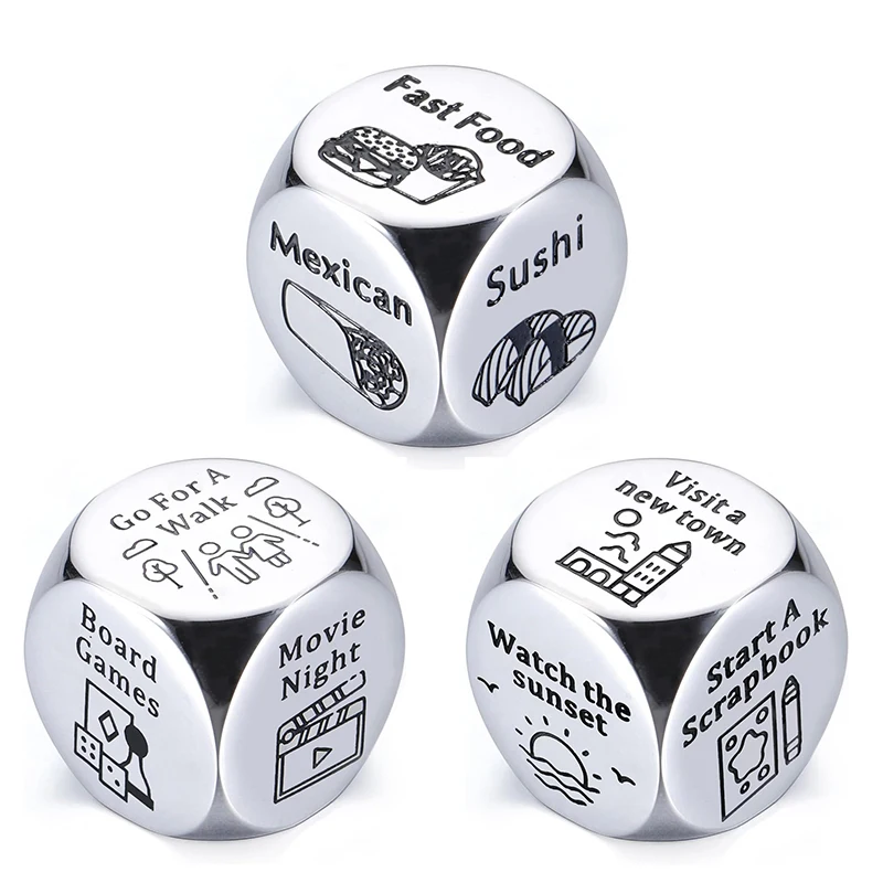 Game Dice Dice Set Food Decision Dice Stainless Steel Date Night Meal Decision Maker Valentines Day Movies Dice Entertainment Game