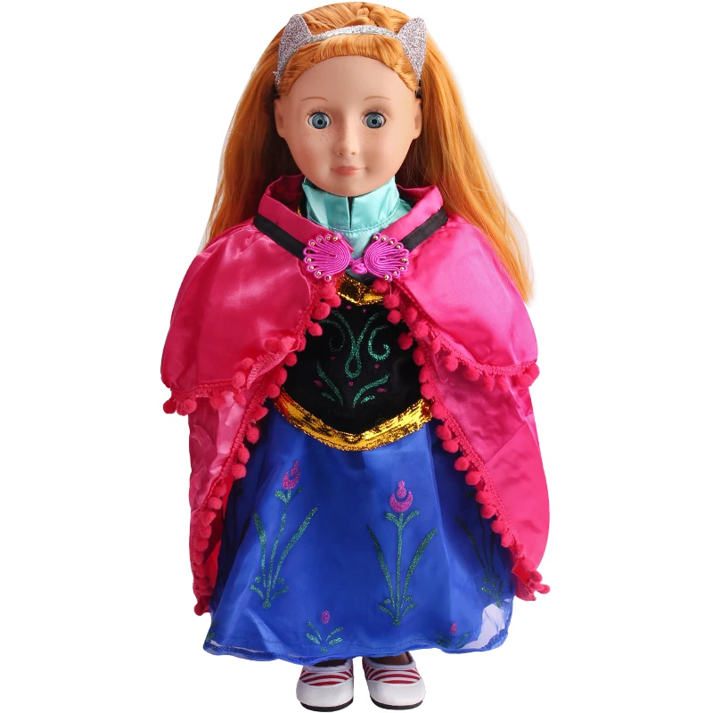 Anna Purple Dress Cosplay Anime Figure Costume 18 Inch Girl Doll Clothes American Ours & Generation Kids Toys Dolls Accessories