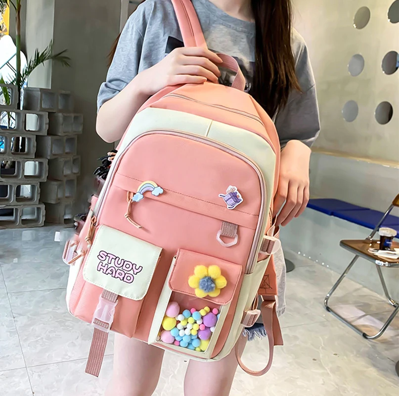 5 Pcs/Set Harajuku Kawaii Kids School Backpack Cute Women's Bagpack Bookbag Laptop Bag For Teenage Girls Students Bag Rucksack 5