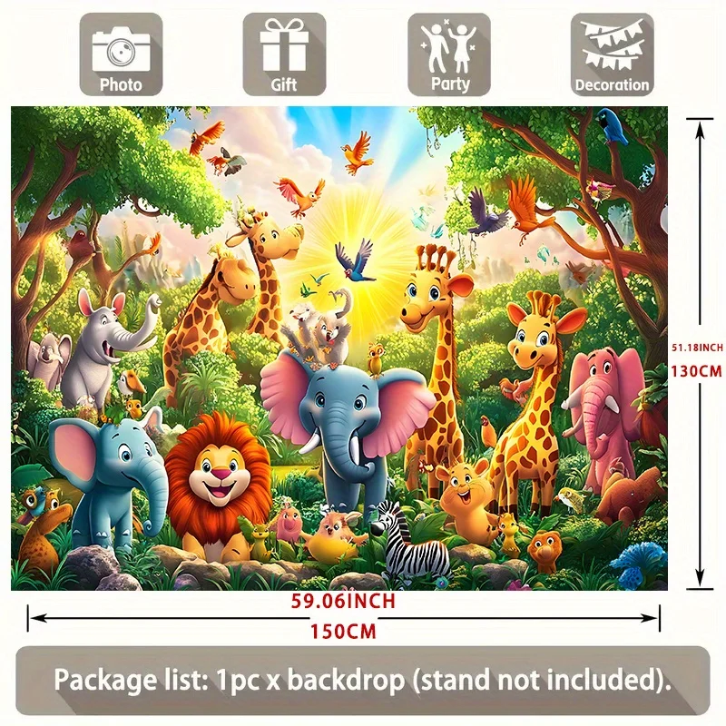 Party-Banner aus Polyester mit Tiermotiv: Bunte Tierparkszenen mit Giraffen, Elefanten und mehr; Langlebige Wanddekorationen – Detail 6
