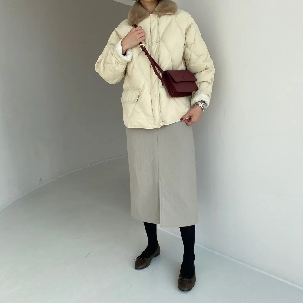 Faux Fur Collar Female Jacket Winter Jacket Thick and Warm Ladies 2022 New OL Retro Elegant Solid Color Single-breasted Jacket