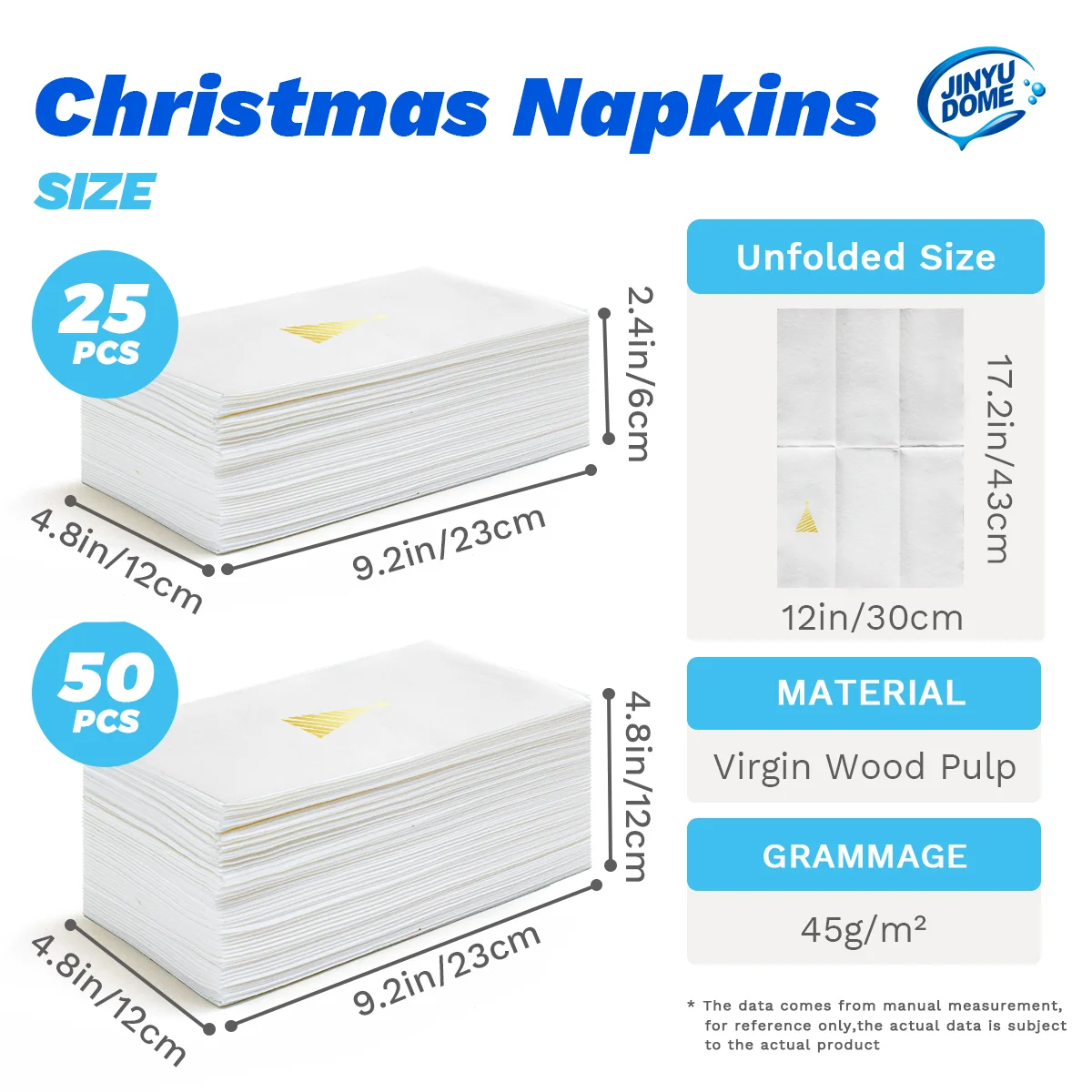 JINYUDOME 50Pcs Disposable Linen-Feel Dinner Napkins 30*43cm Twill Napkins Prefolded Paper Napkins Pad Home Christmas Party
