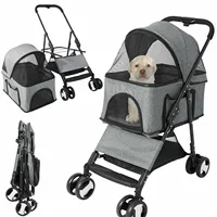 US Large Foldable Dog Stroller Pet Cat Travel Pushchair Pram w/Mesh Windows 4 Wheel 4